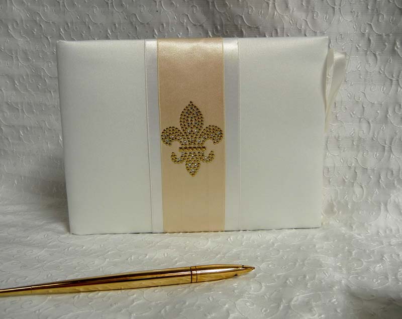 Ivory Silk Fleurs-de-lis Guest Book